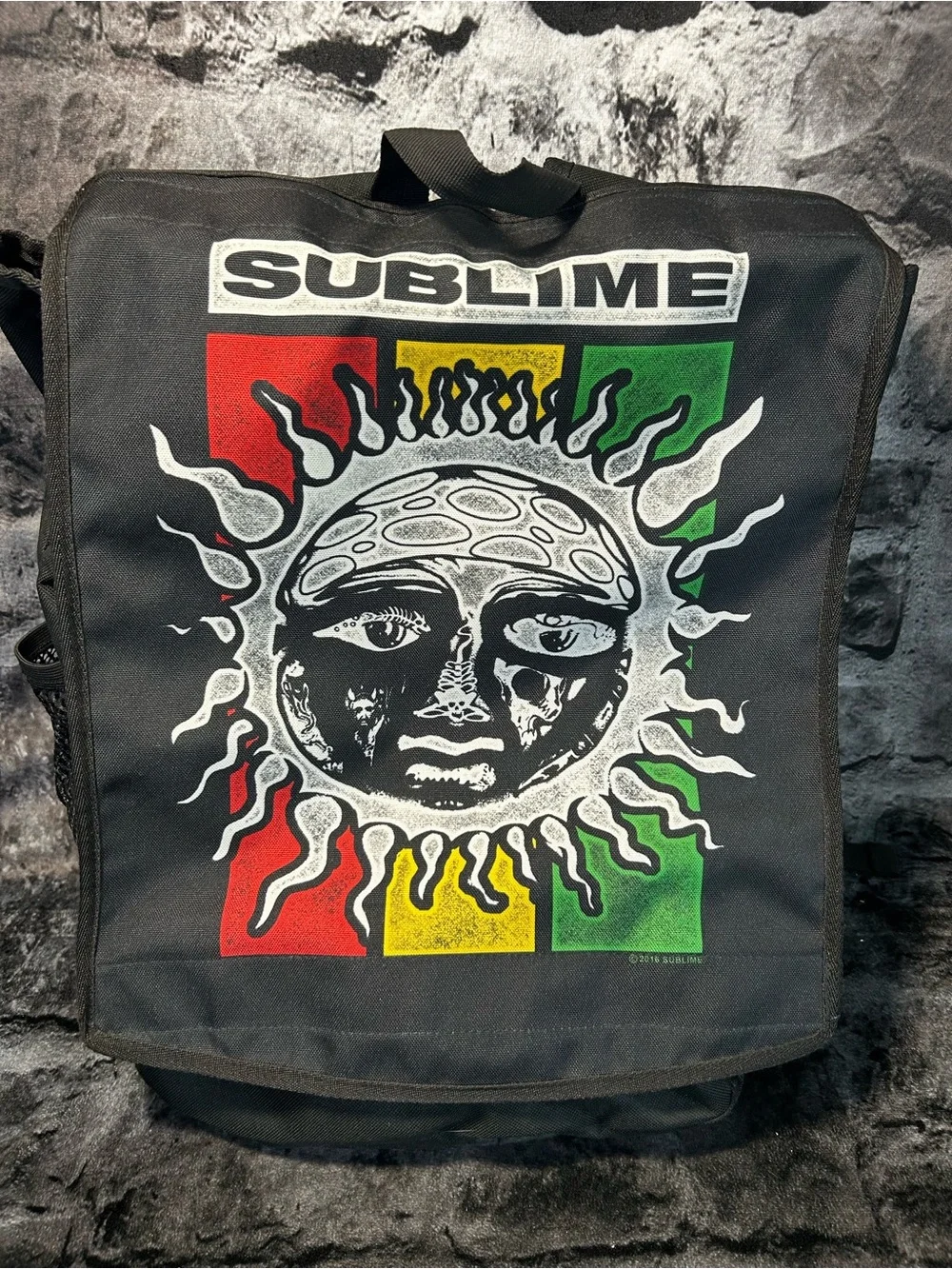 Sublime Rasta Sun Logo Backpack - Black with Red/Yellow/Green Panel